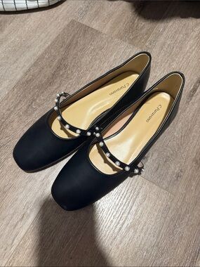 C. Paravano Black Pearl-Embellished Mary Jane Flats